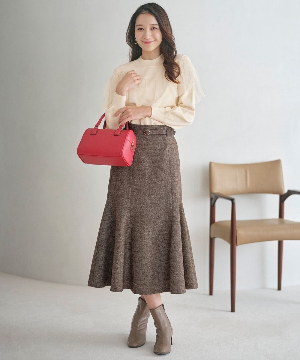 ANY SIS 【洗える】ラメツイードナローフレア スカート 