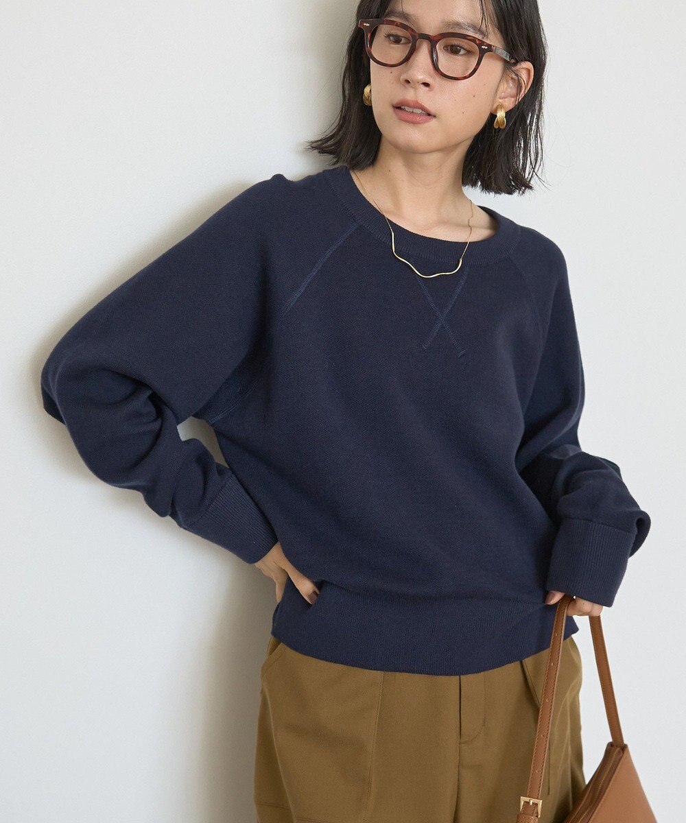 AMERICAN HOLIC ソフトコットンスウェットライクニットトップス 