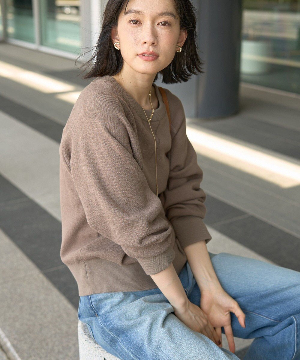 AMERICAN HOLIC ソフトコットンスウェットライクニットトップス 