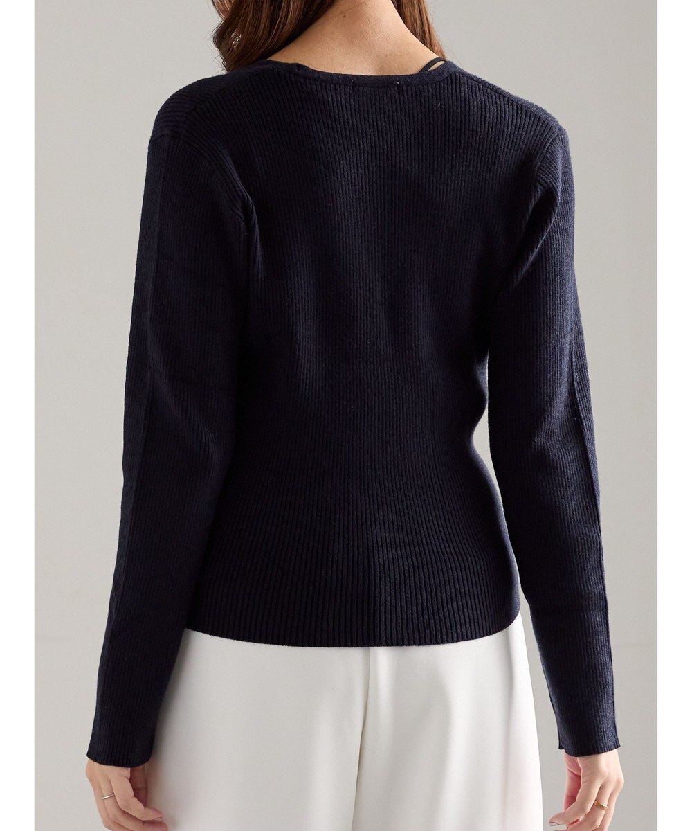 Te chichi ウェーブメタル釦Vネックリブカーディガン 