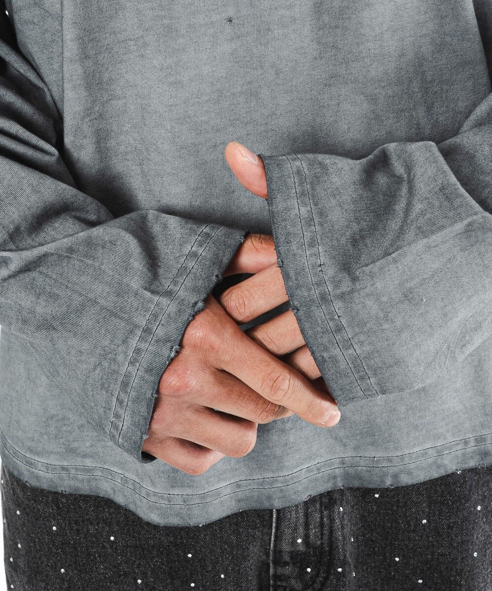 WEGO 【ユニセックス着用ITEM/MLサイズ展開】コールドダイダメージアップリケT（LS） 