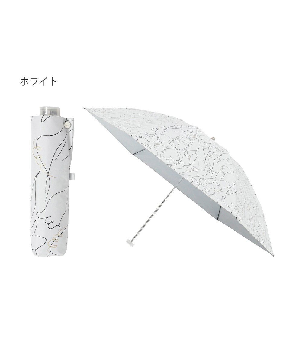 MOONBAT 【晴雨兼用/ 一級遮光/UV99％】フワクール (Fuwacool) 折りたたみ日傘 フワクールホワイト ラインフラワー 軽量 