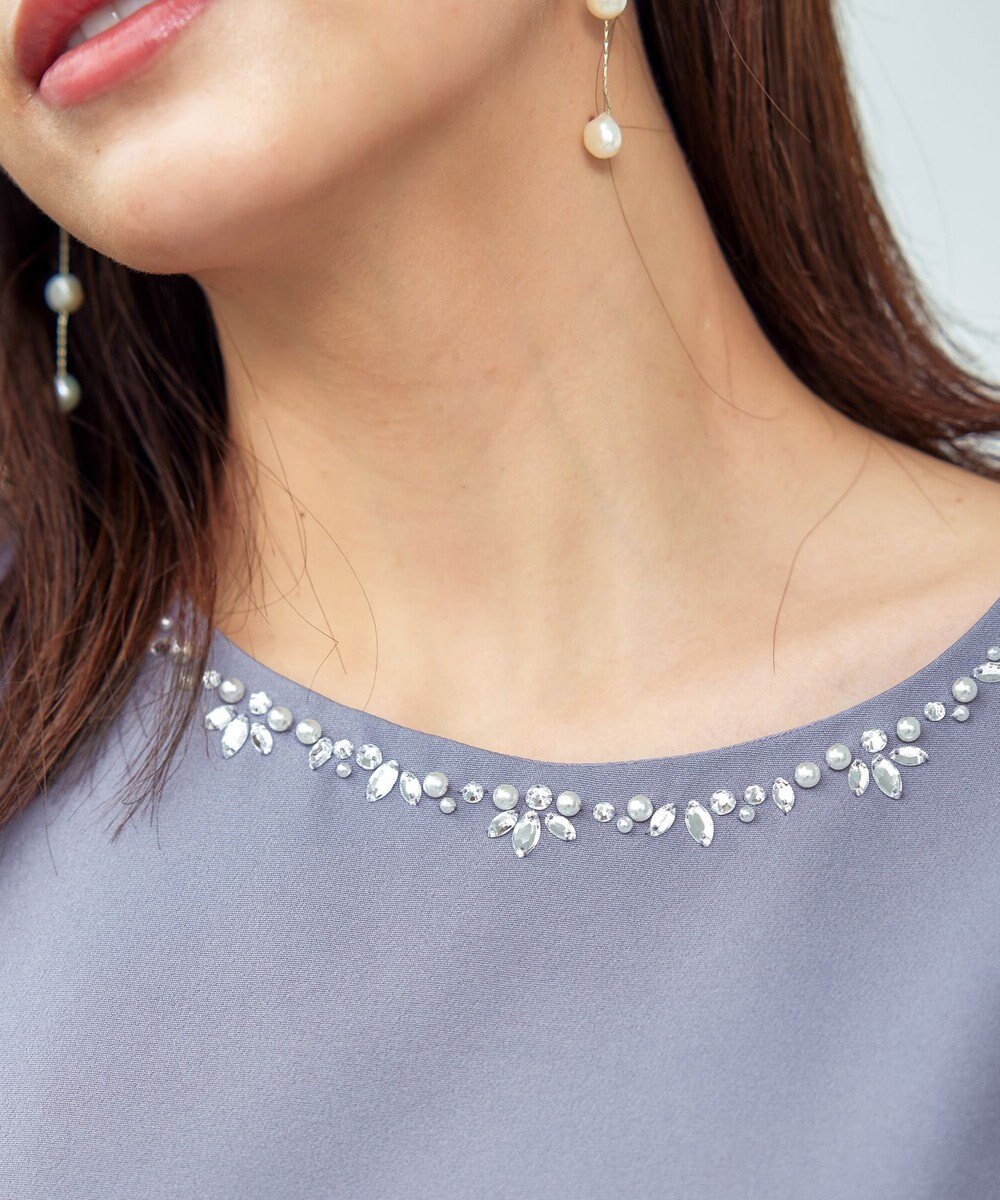 Tiaclasse 【洗える】ビジュー付きフレア袖チュニックブラウス 