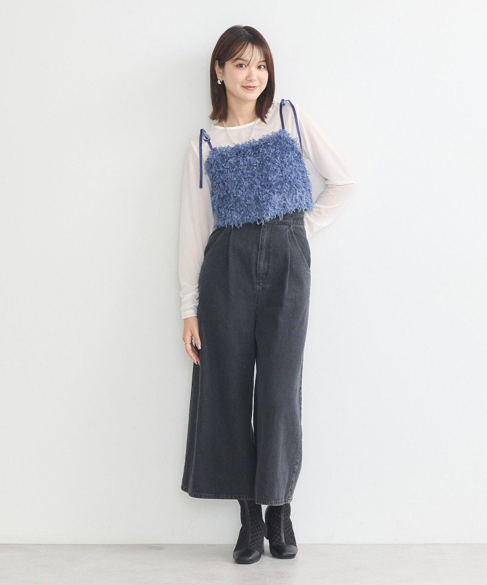 earth music&ecology ベロアリボンフェザービスチェ 