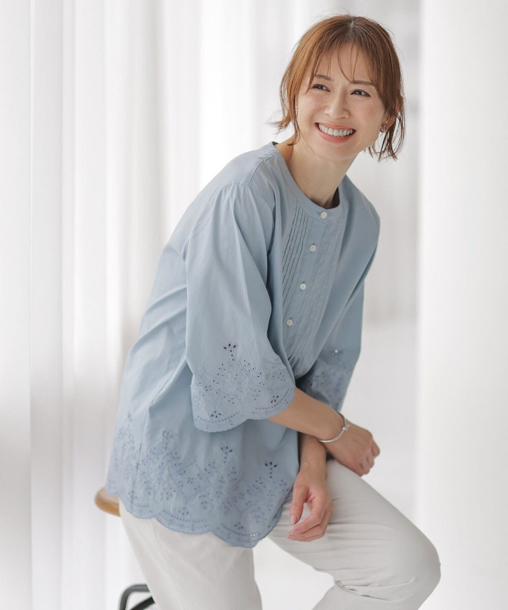 J.PRESS LADIES 【洗える】セルロースライト刺繍 ピンタック ブラウス 