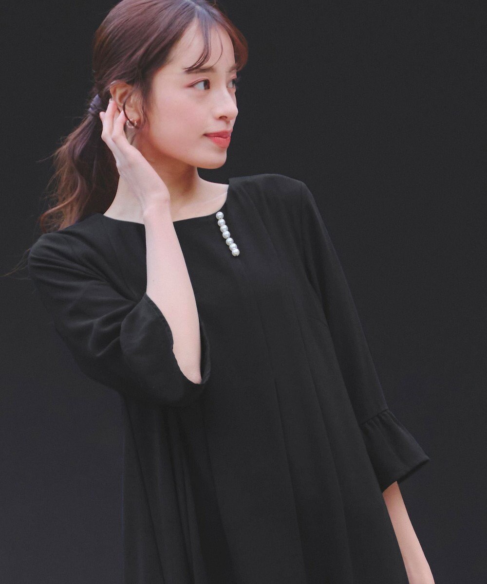 Tiaclasse L 【洗える】飴玉パールフレア袖ワンピース 