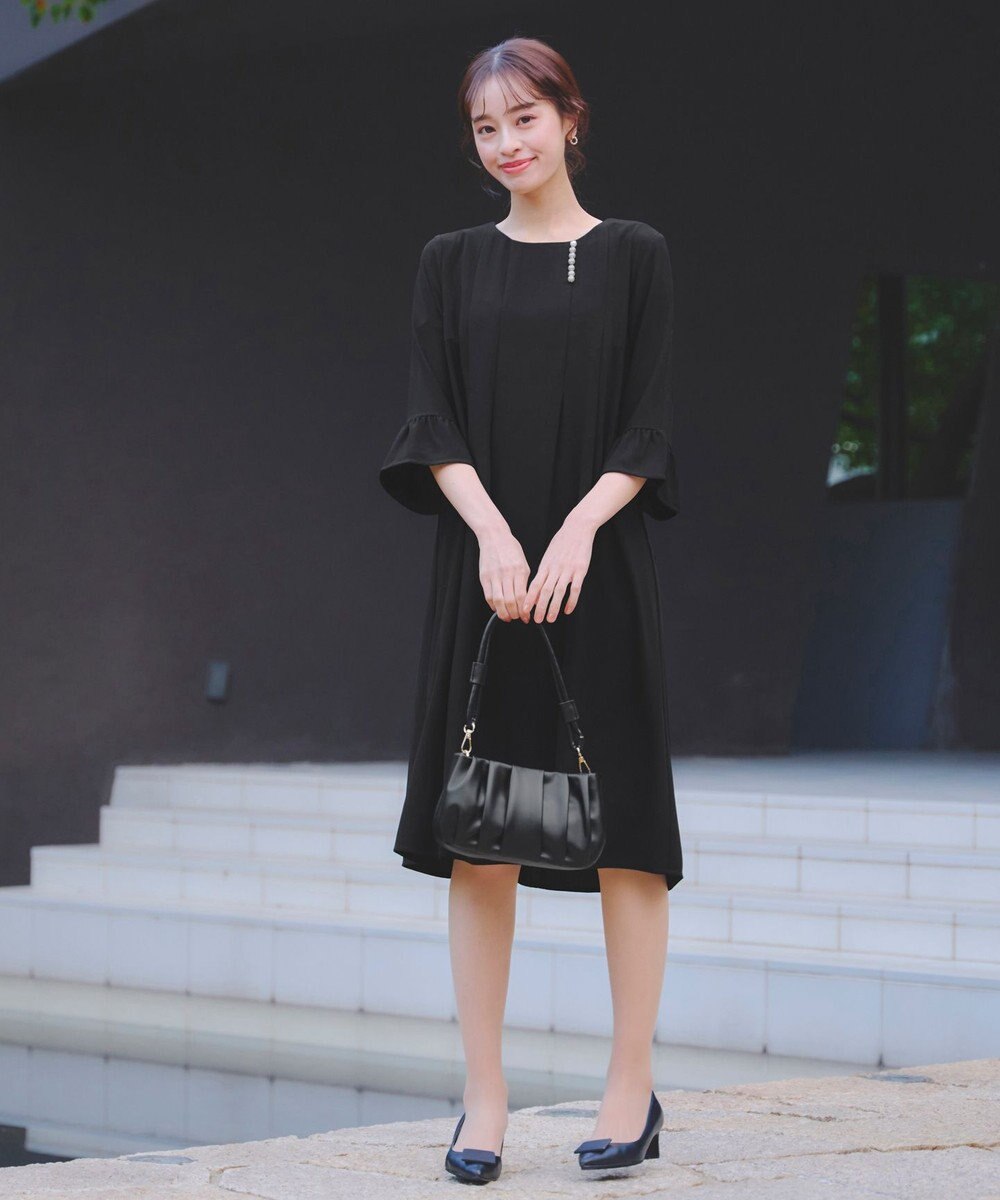 Tiaclasse L 【洗える】飴玉パールフレア袖ワンピース 