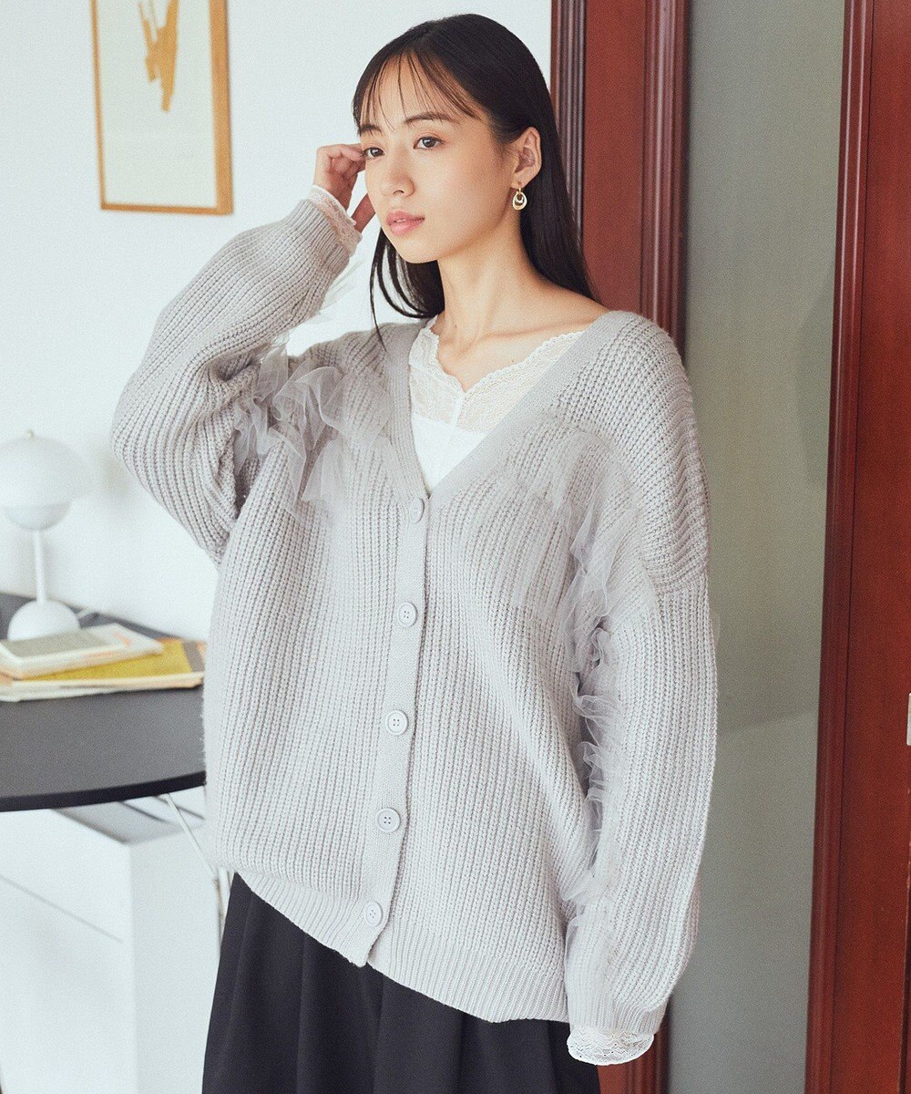 earth music&ecology チュールフリルカーディガン 