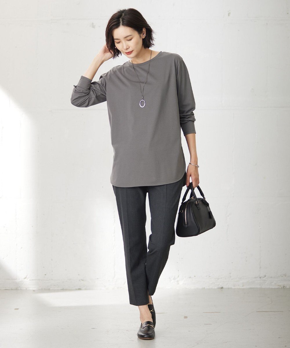 J.PRESS LADIES 【洗える】T/Rアルガンシルク チェック テーパード パンツ 