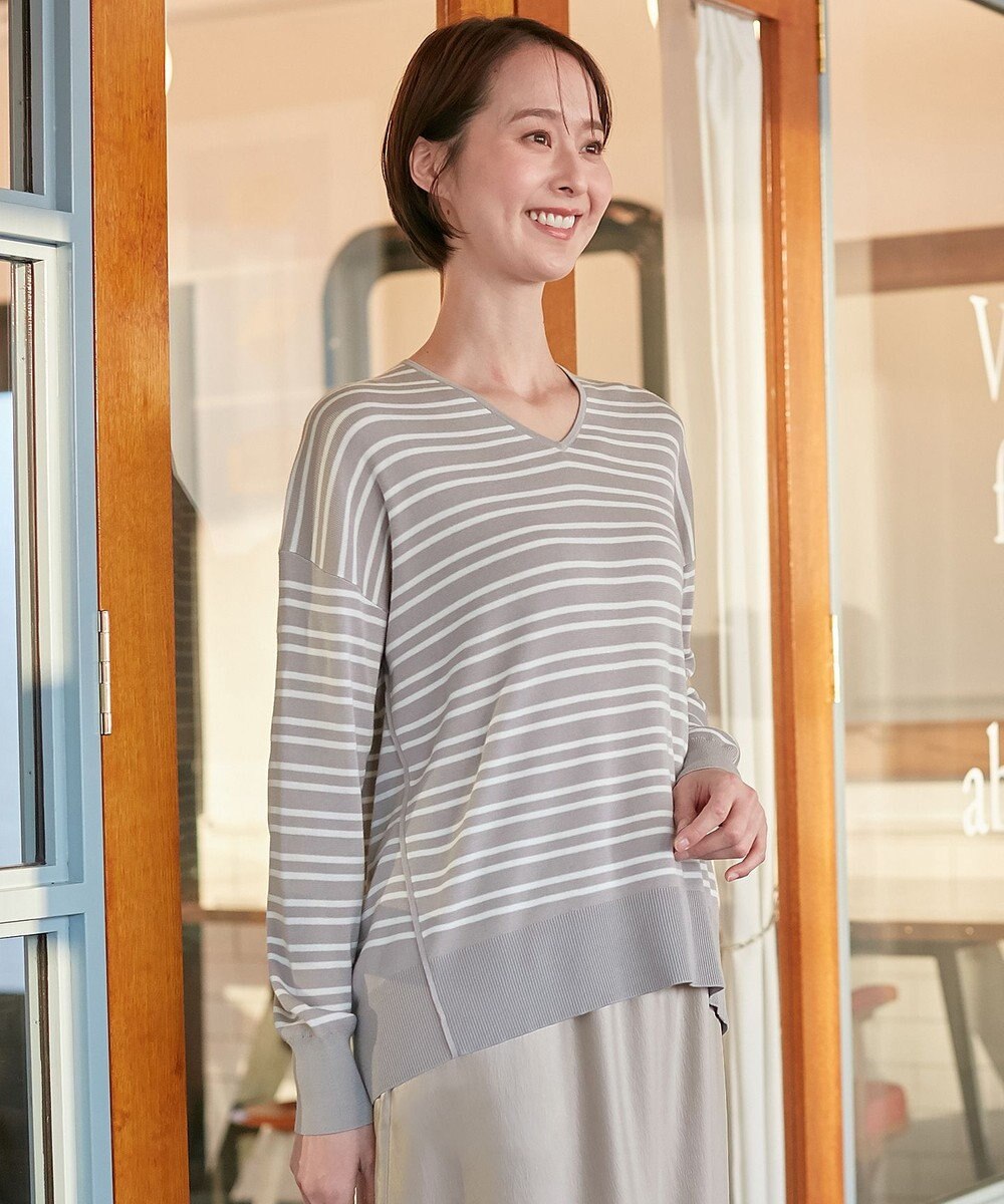 自由区 【XSサイズ～/洗える/セット着用可】ドライコットンハイゲージVネック ニット 