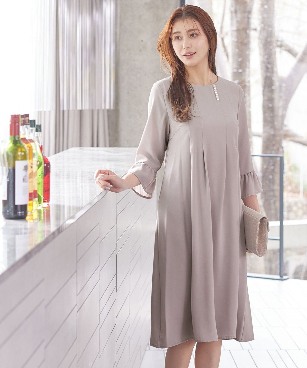 Tiaclasse L 【洗える】飴玉パールフレア袖ワンピース 