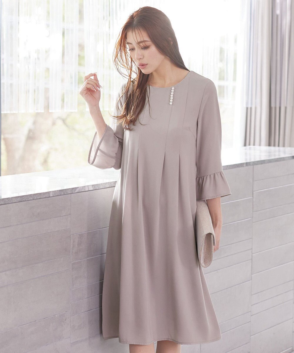 Tiaclasse L 【洗える】飴玉パールフレア袖ワンピース 