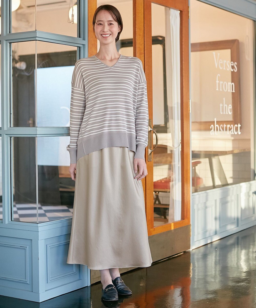 自由区 【XSサイズ～/洗える/セット着用可】ドライコットンハイゲージVネック ニット 