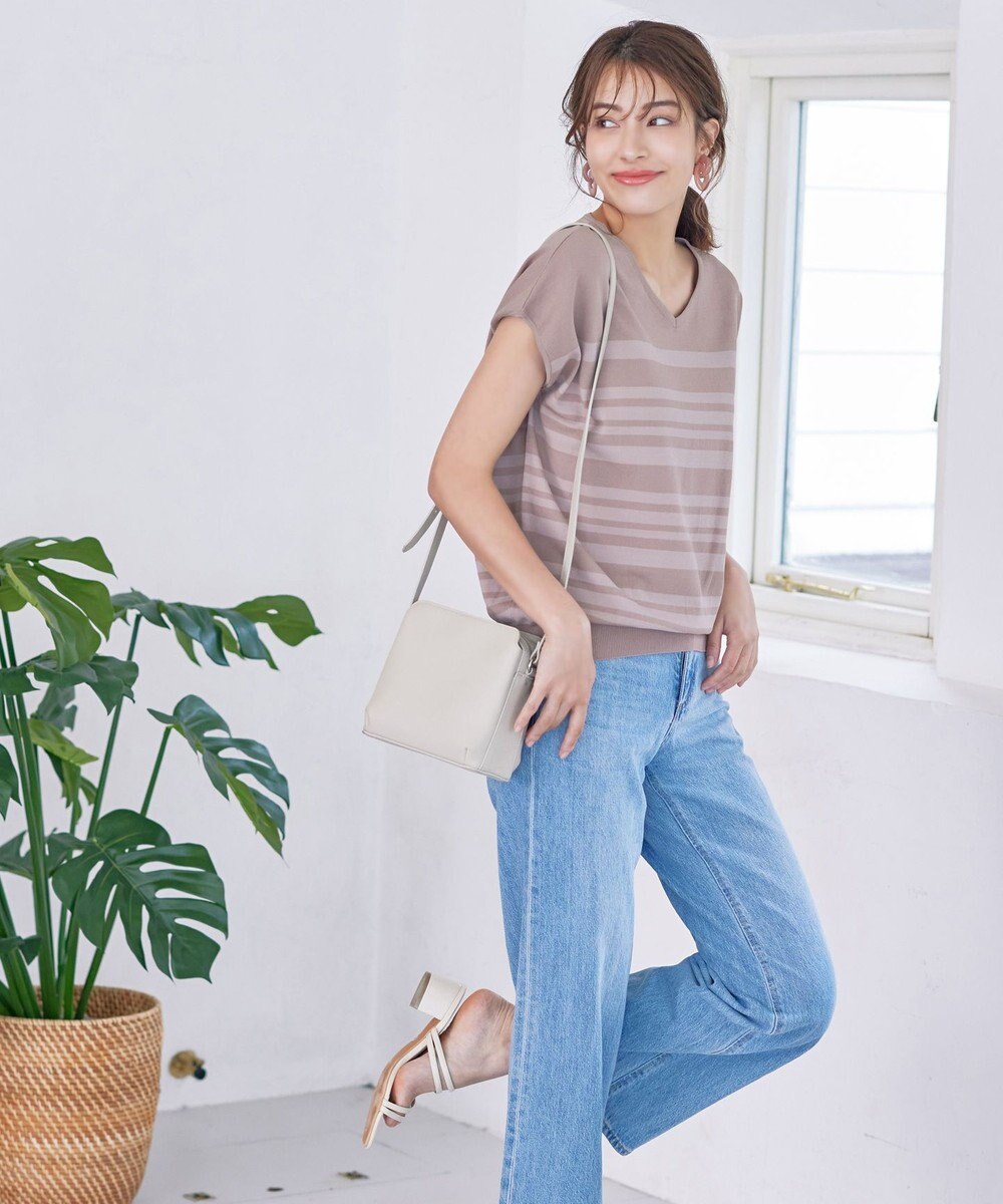 Tiaclasse L 【洗える】マルチボーダーフレンチスリーブニット 