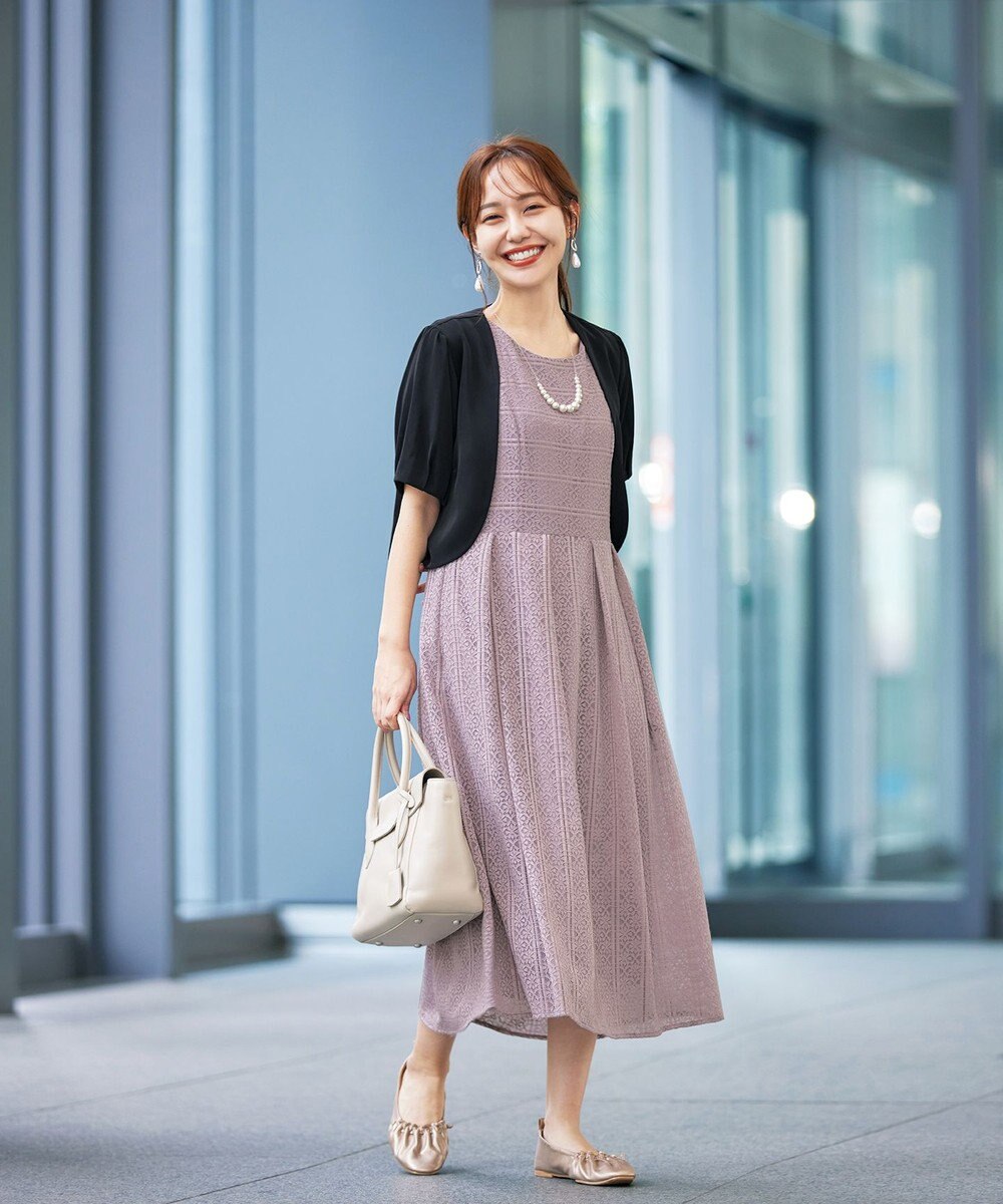 Tiaclasse L 【洗える】大人上品なタックパフスリーブボレロ 