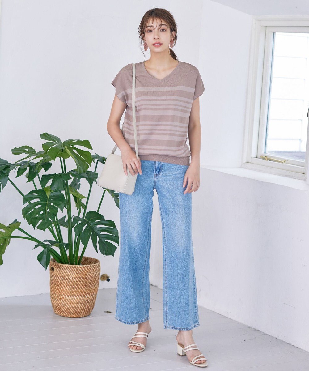 Tiaclasse L 【洗える】マルチボーダーフレンチスリーブニット 