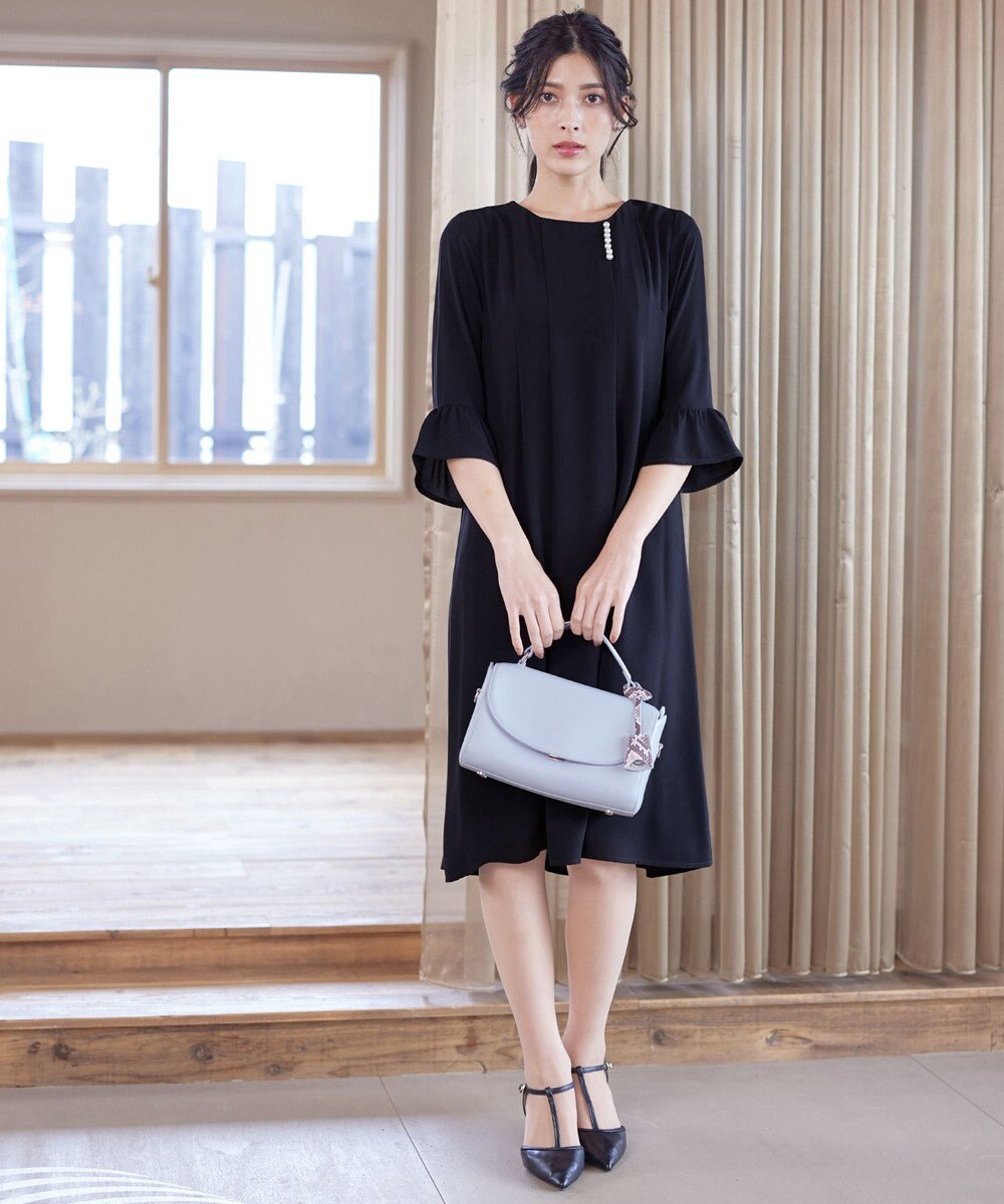 Tiaclasse L 【洗える】飴玉パールフレア袖ワンピース 