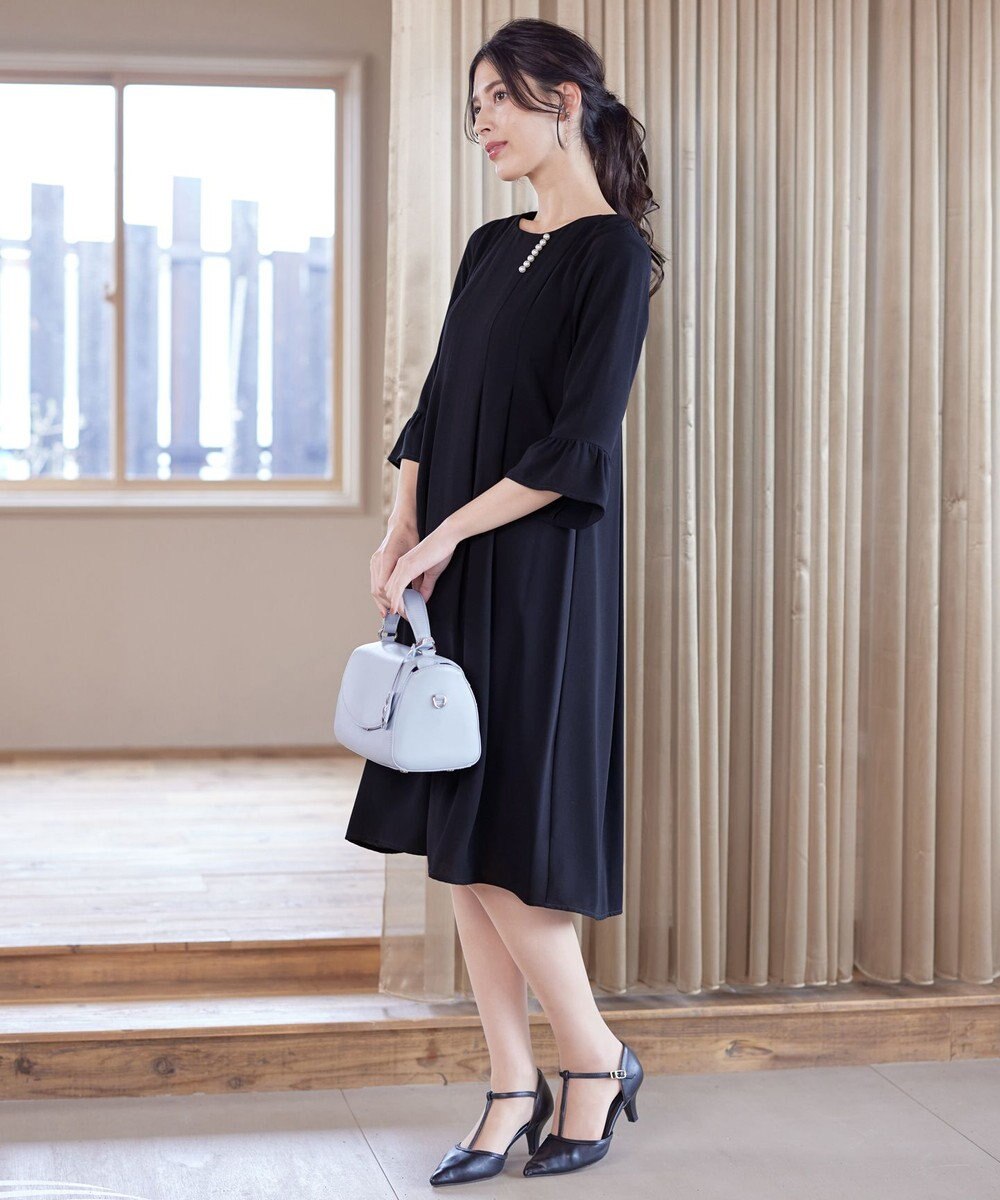 Tiaclasse L 【洗える】飴玉パールフレア袖ワンピース 