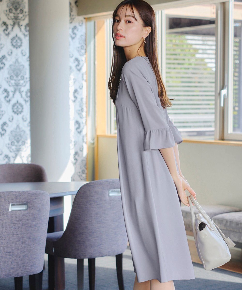 Tiaclasse L 【洗える】飴玉パールフレア袖ワンピース 