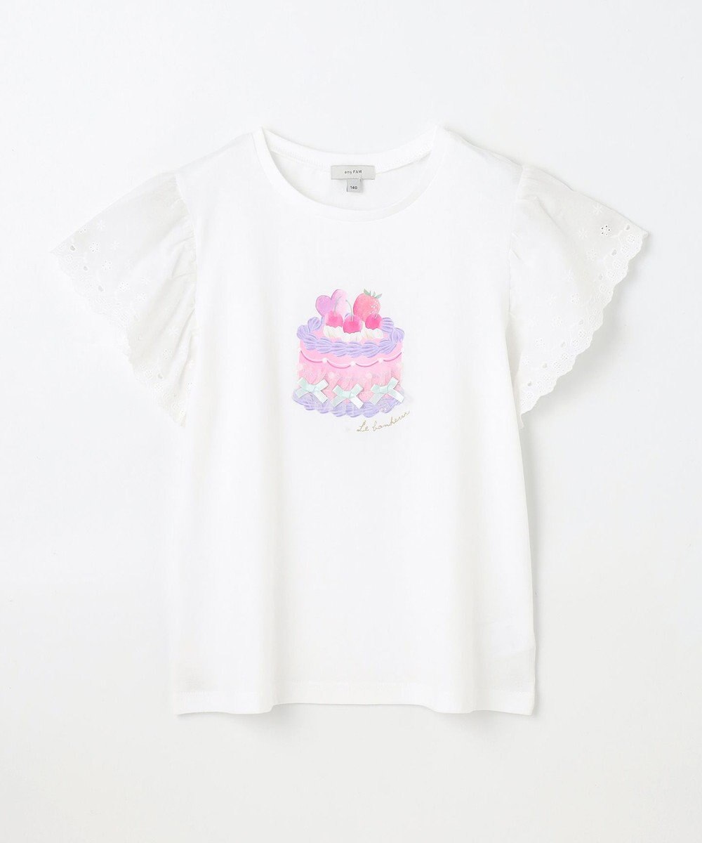 ANY KIDS 袖レース ケーキプリント Tシャツ 