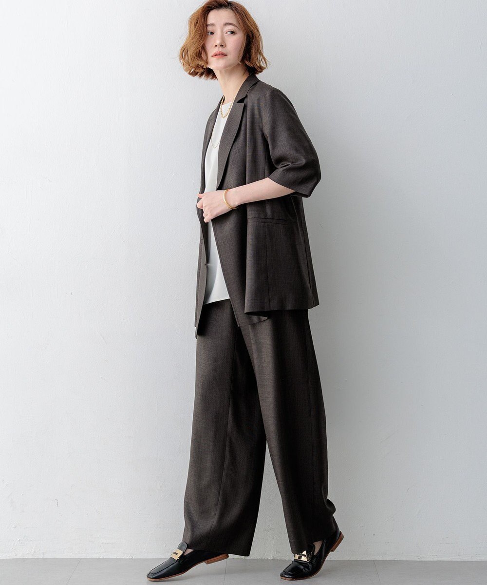 23区 【先行予約】リネンライクグロッシー ハーフスリーブ ダブル ジャケット 