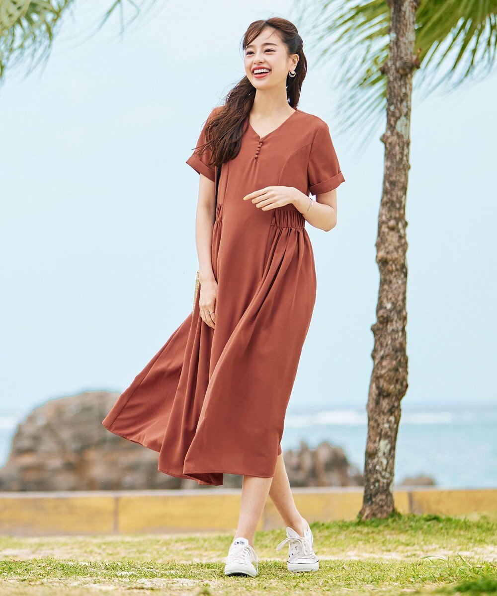 Tiaclasse 【洗える】サイドギャザーワンピース 