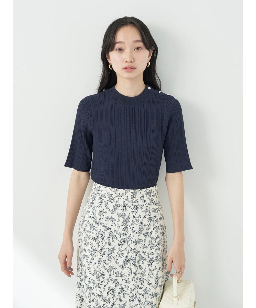 earth music&ecology ショルダーボタンリブニットプルオーバー 