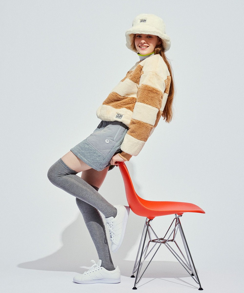 PW CIRCULUS 【ふわもこあったか/防寒/裏地付】【WOMEN】ボーダーフェイクファープルオーバー 