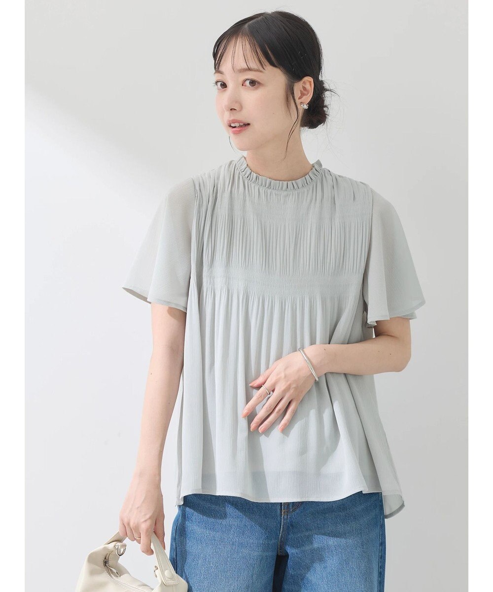 earth music&ecology マジョリカプリーツ半袖ブラウス 