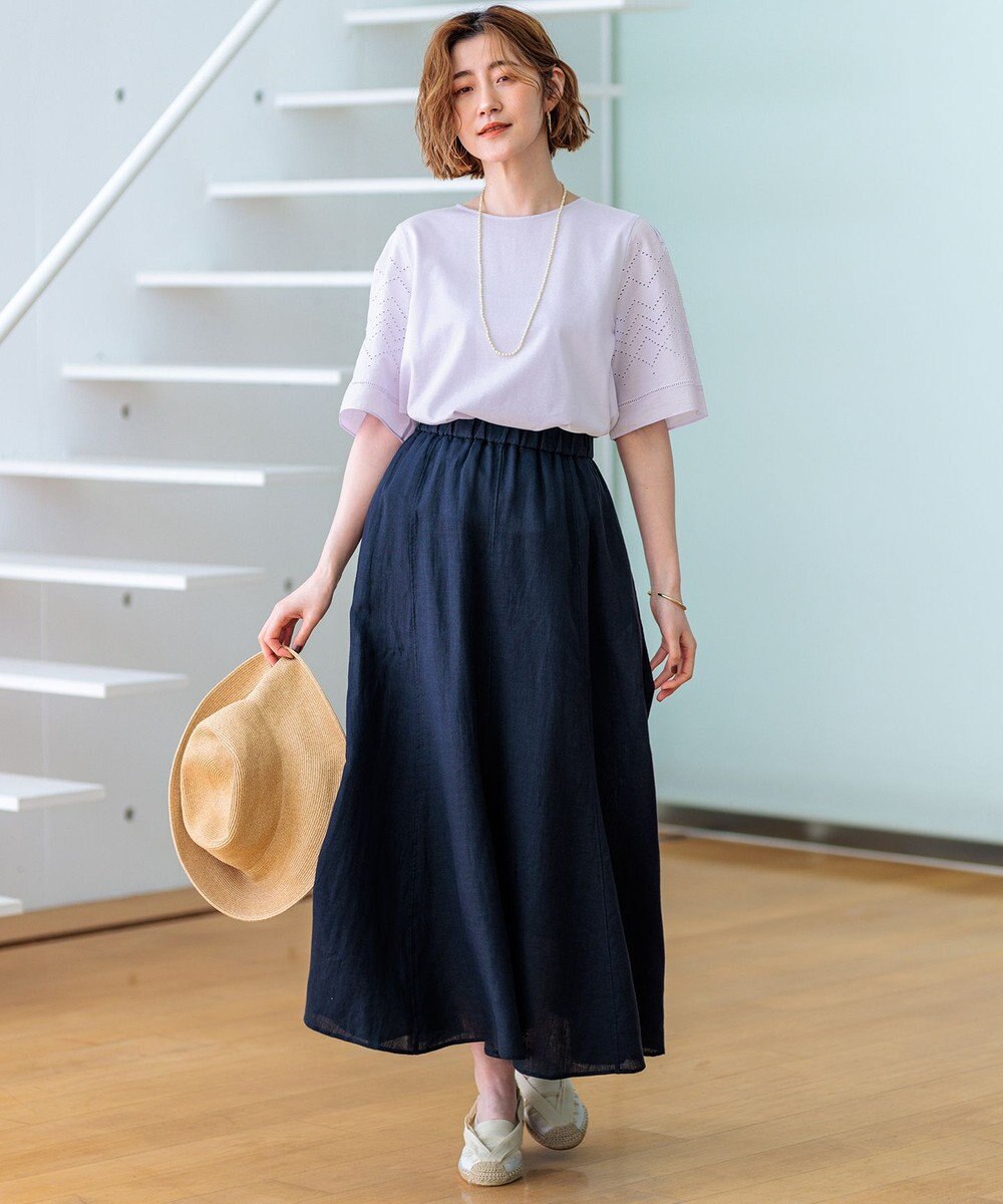 23区 【洗える】エンブロイダリー コンビジャージー カットソー 