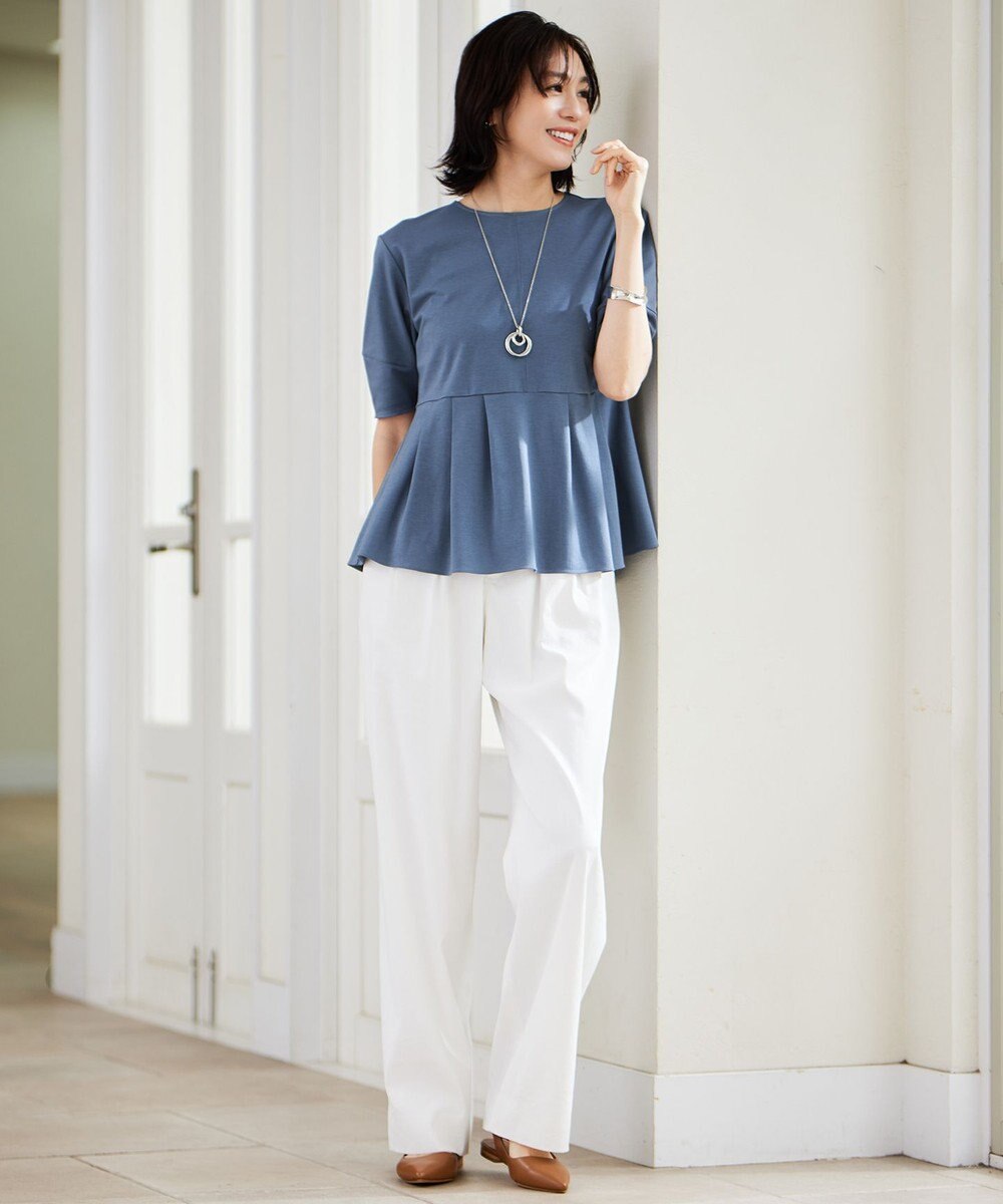 自由区 【接触冷感・UVカット・吸水速乾・抗菌防臭・洗える】ハイツイストポンチペプラム カットソー 