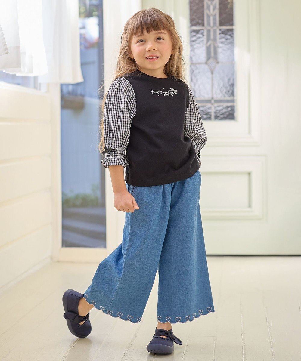 ANY KIDS 袖ギンガム 七分袖 Tシャツ 