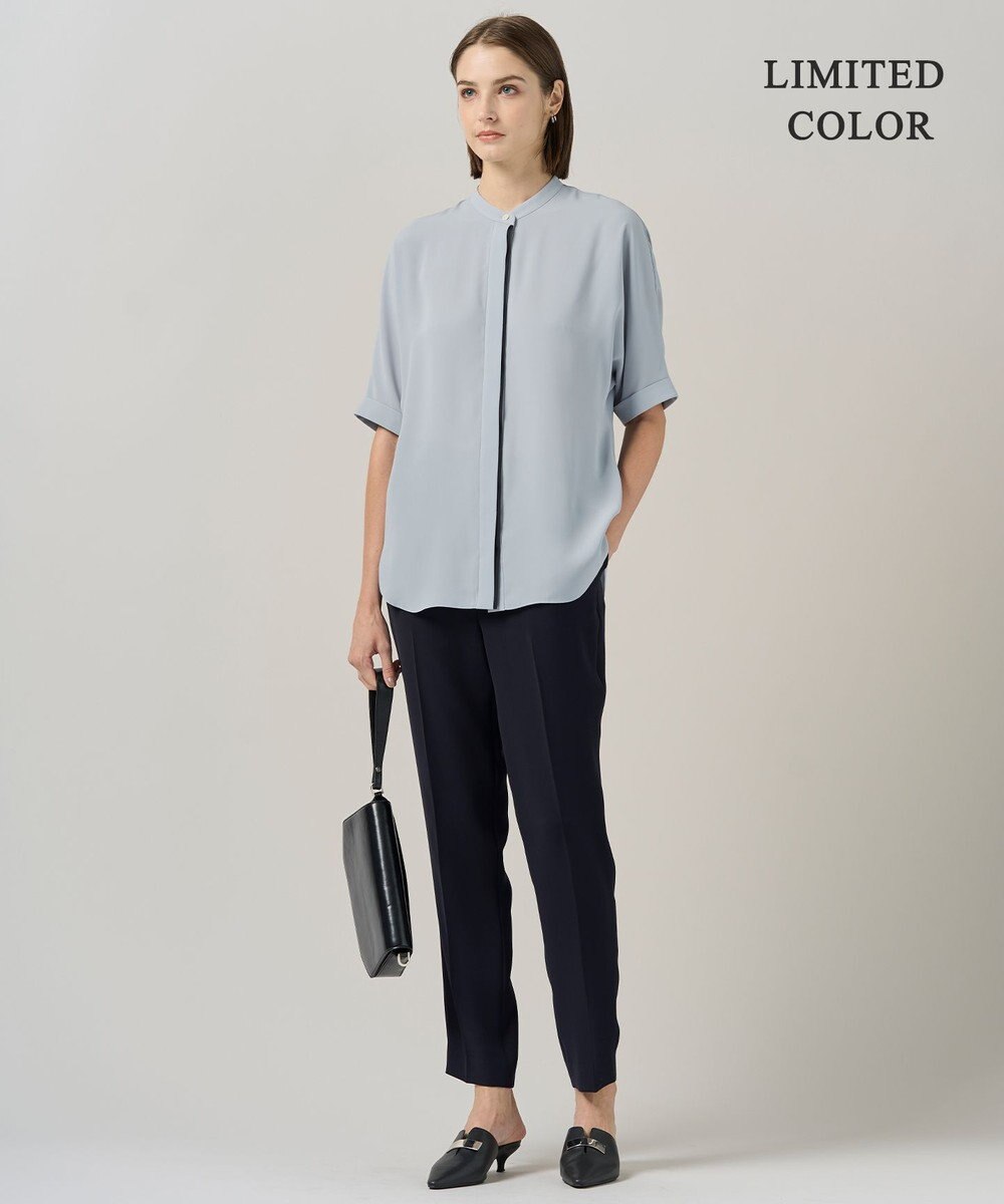 ICB L 【人気のため新色追加・接触冷感・UVケア・速乾・洗える】BackSatinAmunzen 5分袖バンドカラーブラウス 