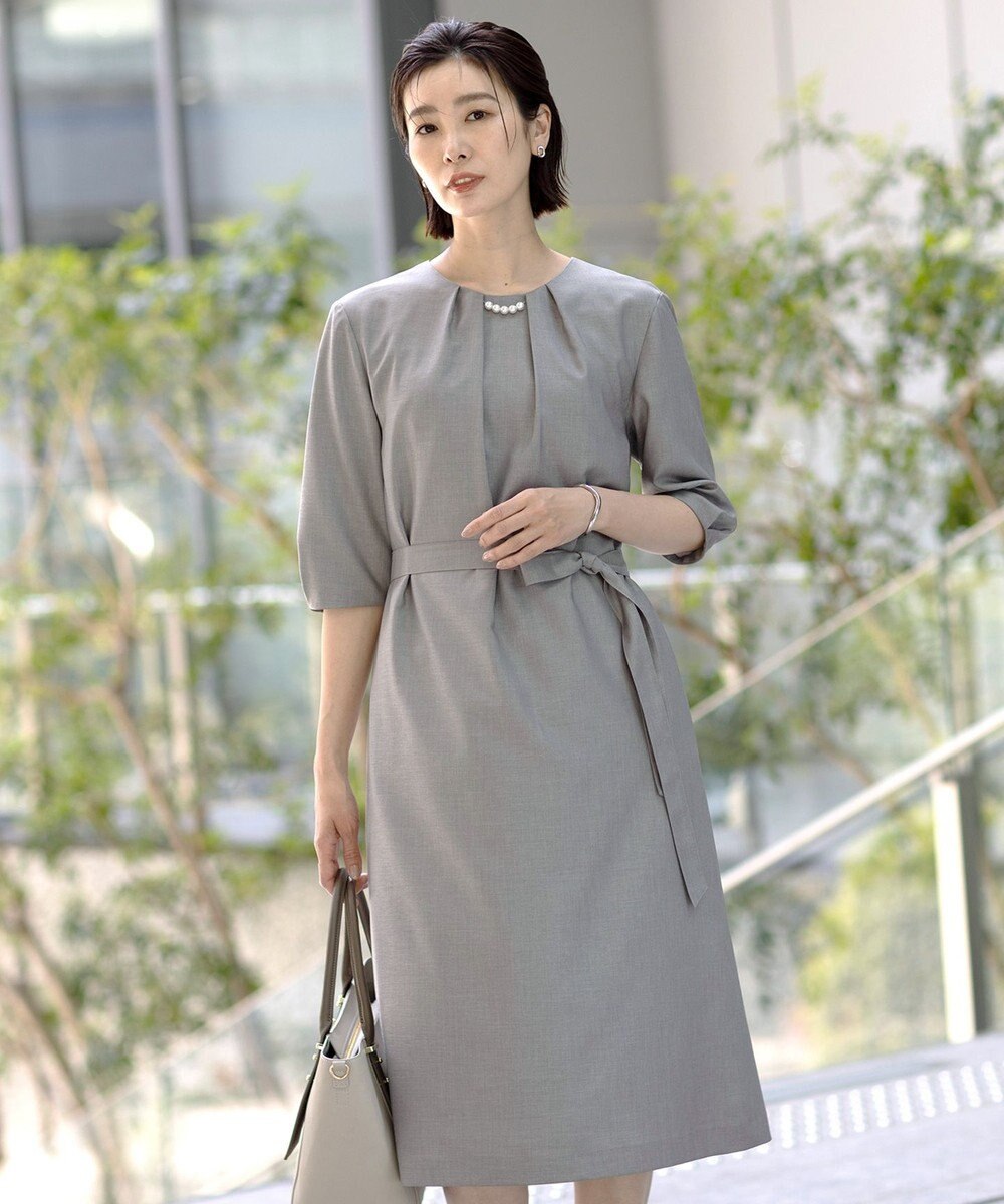 J.PRESS LADIES L 【洗える・UV加工・吸水速乾】OXIJEWELストレッチ ワンピース 