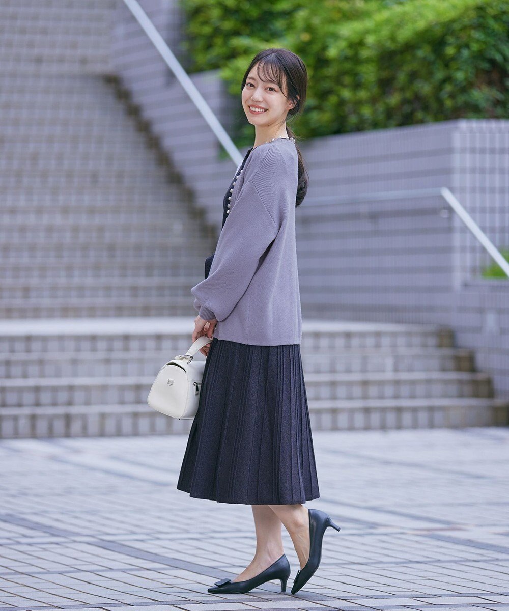 Tiaclasse 【洗える】プリーツ編みラメニットフレアワンピース 