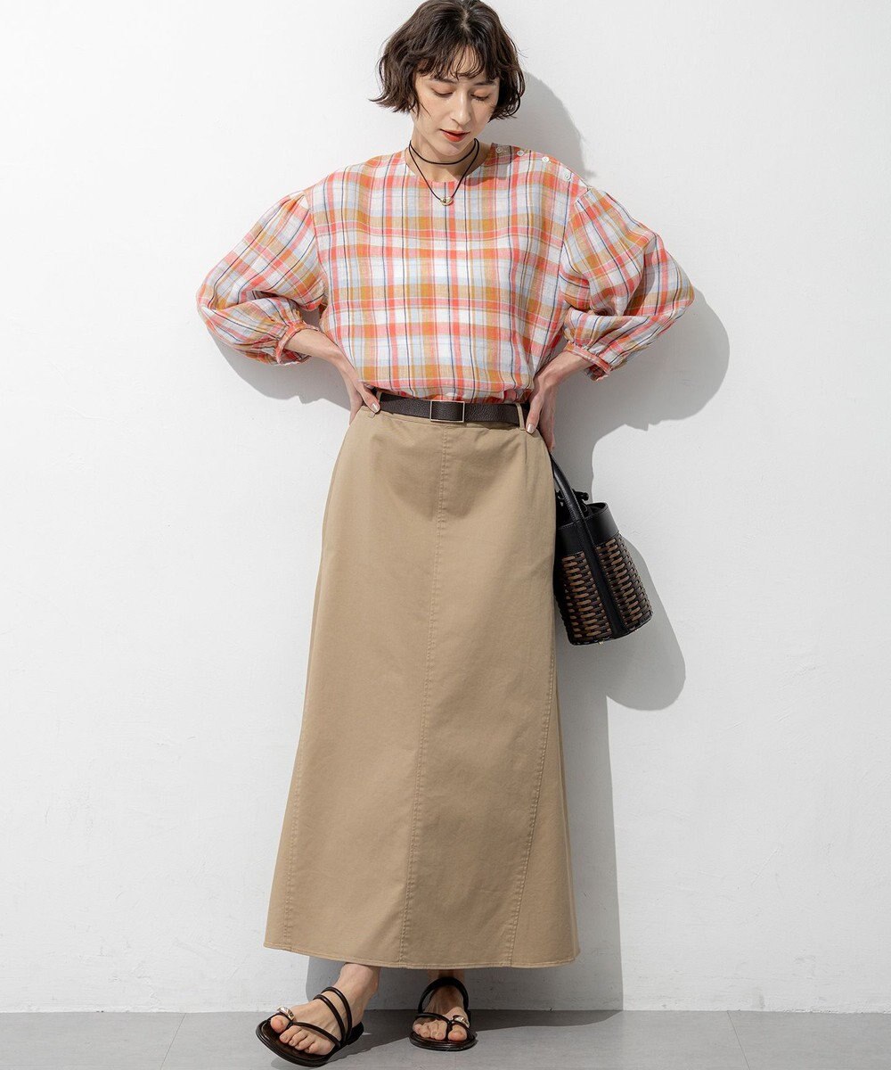 23区 【先行予約】LIBECOリネン チェック ボリュームスリーブ ブラウス 