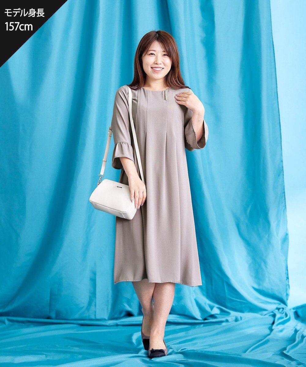 Tiaclasse L 【洗える】飴玉パールフレア袖ワンピース 