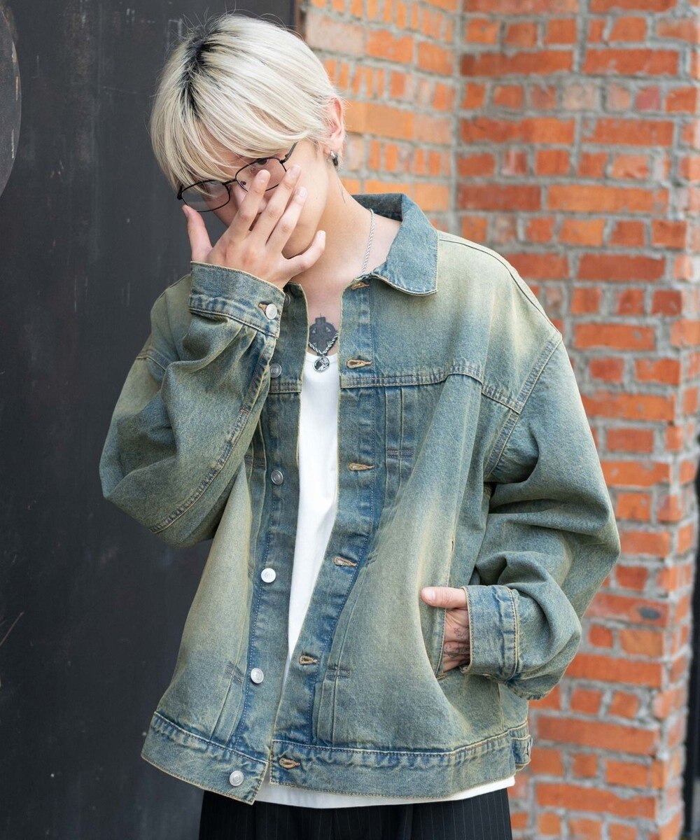 WEGO 【ユニセックス着用ITEM/MLサイズ展開】ヴィンテージライクBIGデニムジャケット 