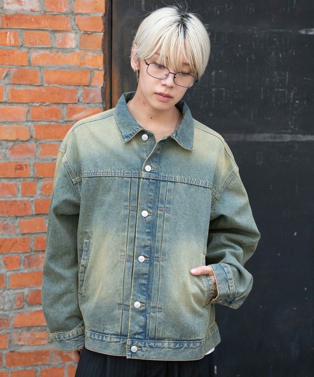 WEGO 【ユニセックス着用ITEM/MLサイズ展開】ヴィンテージライクBIGデニムジャケット 
