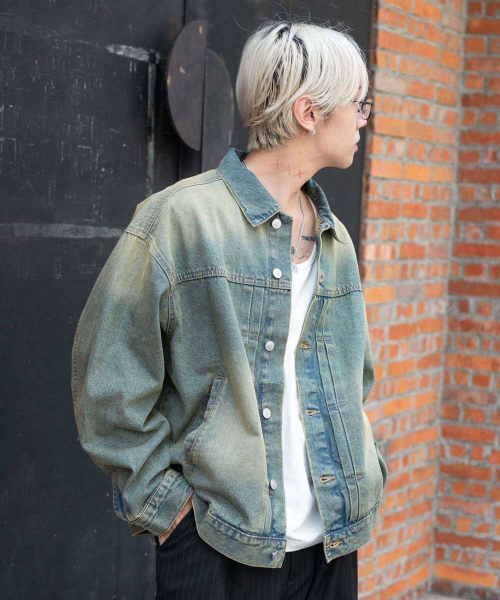 WEGO 【ユニセックス着用ITEM/MLサイズ展開】ヴィンテージライクBIGデニムジャケット 