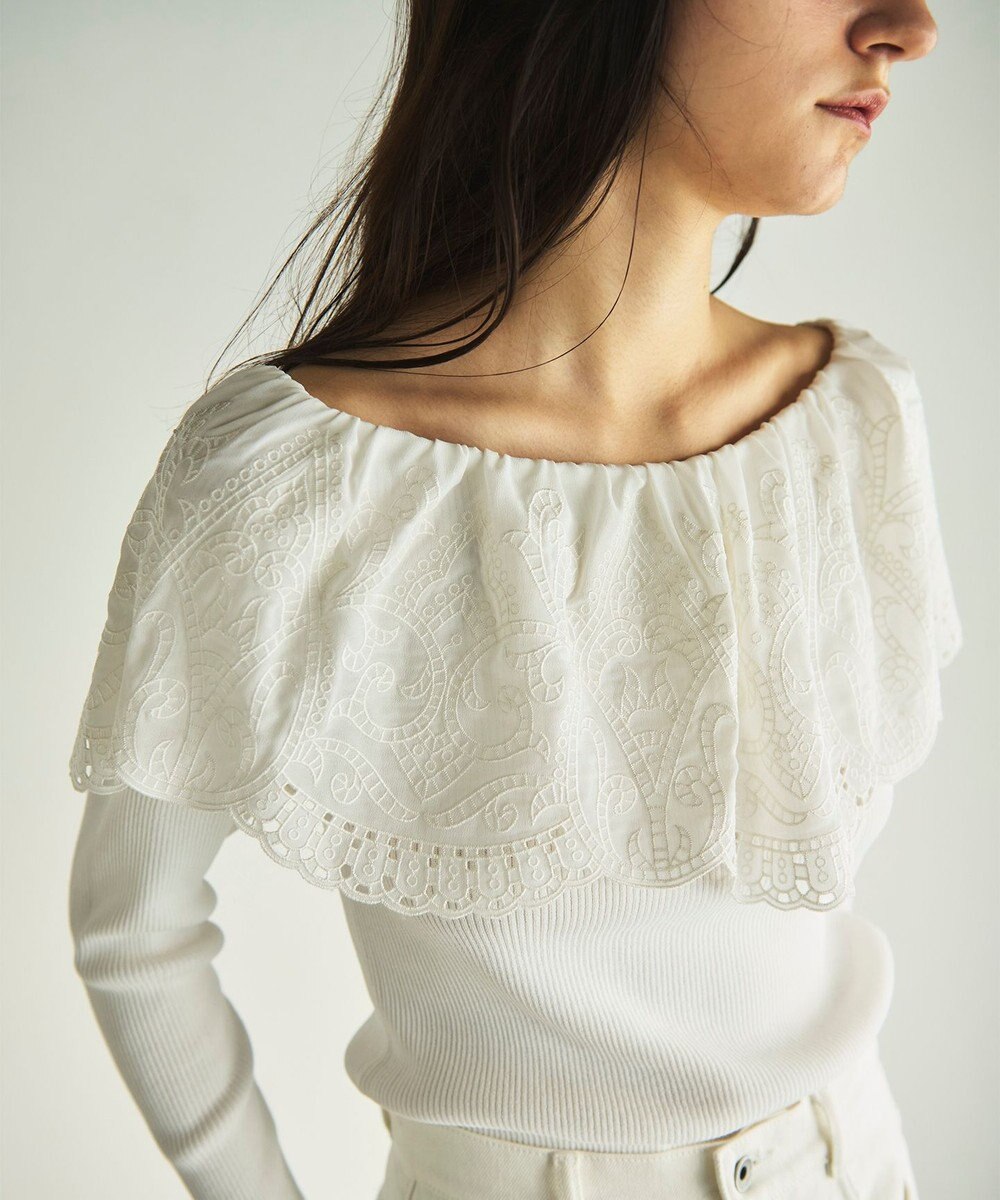 GRACE CONTINENTAL カットワークリブニットトップ 
