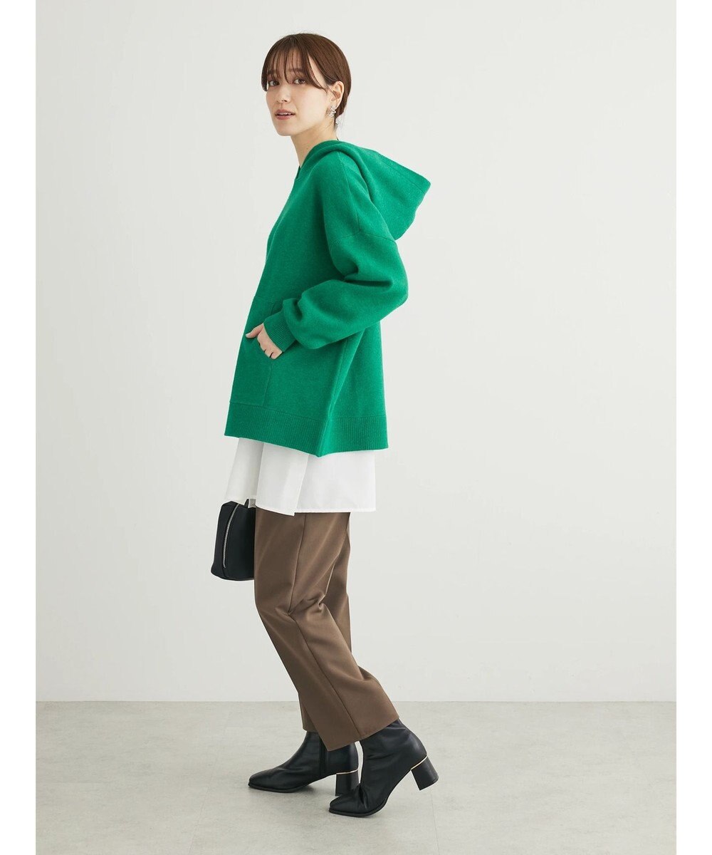 Green Parks スウェット風フード付ニットプルオーバー 