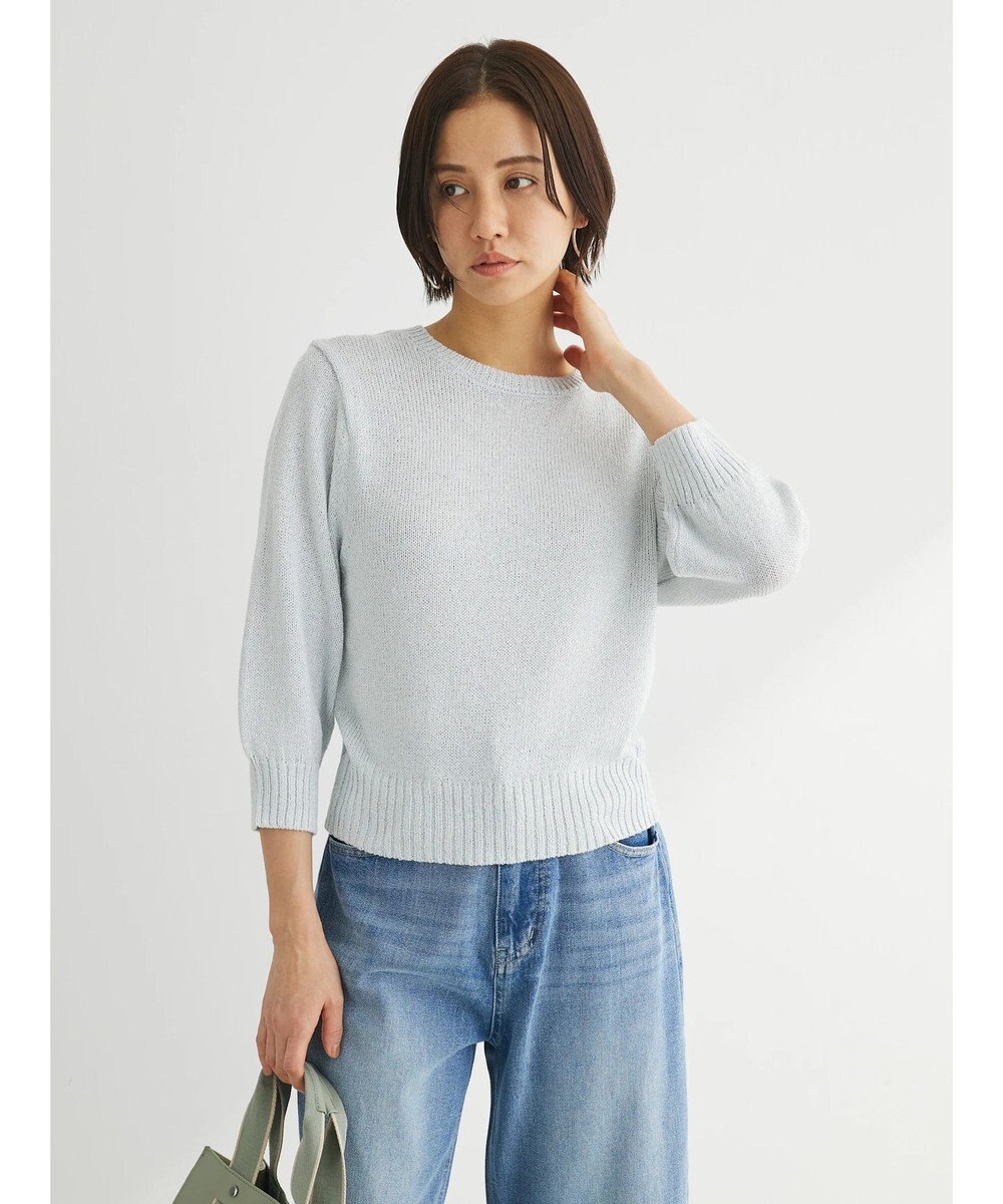 Green Parks ラメ５分袖コンパクトニットプルオーバー 