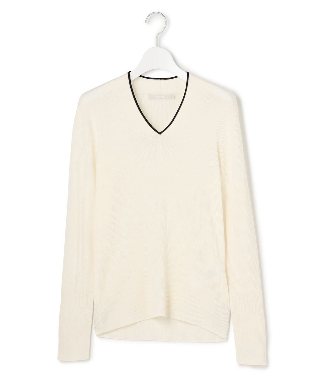 ICB 【新色追加】 エクストラファインメリノリブ Vネックプルオーバー 