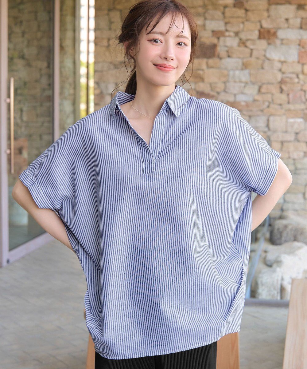 Tiaclasse 【洗える】 リネンミックススキッパーシャツ 