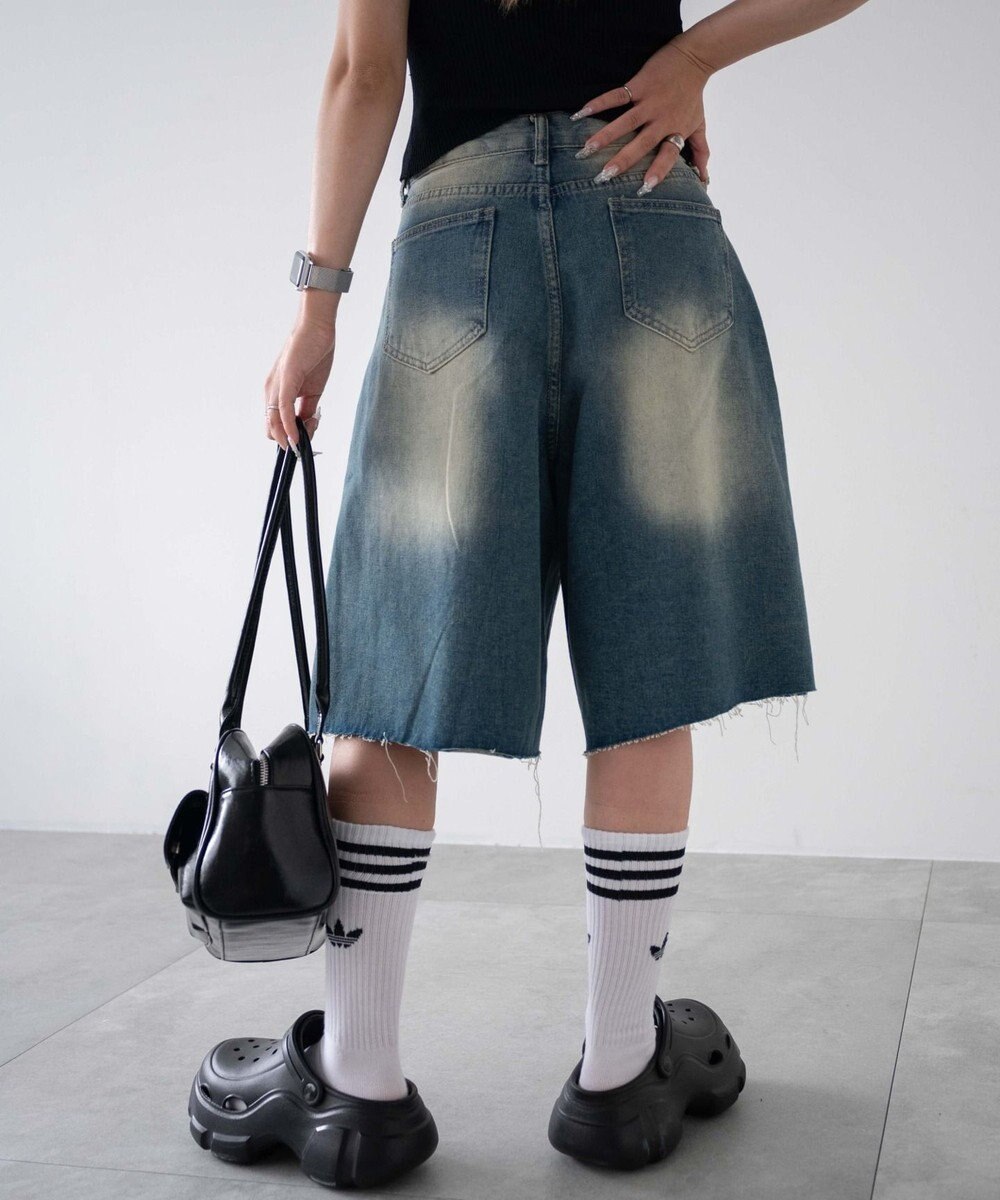 WEGO ウオッシュドデニムハーフパンツ 