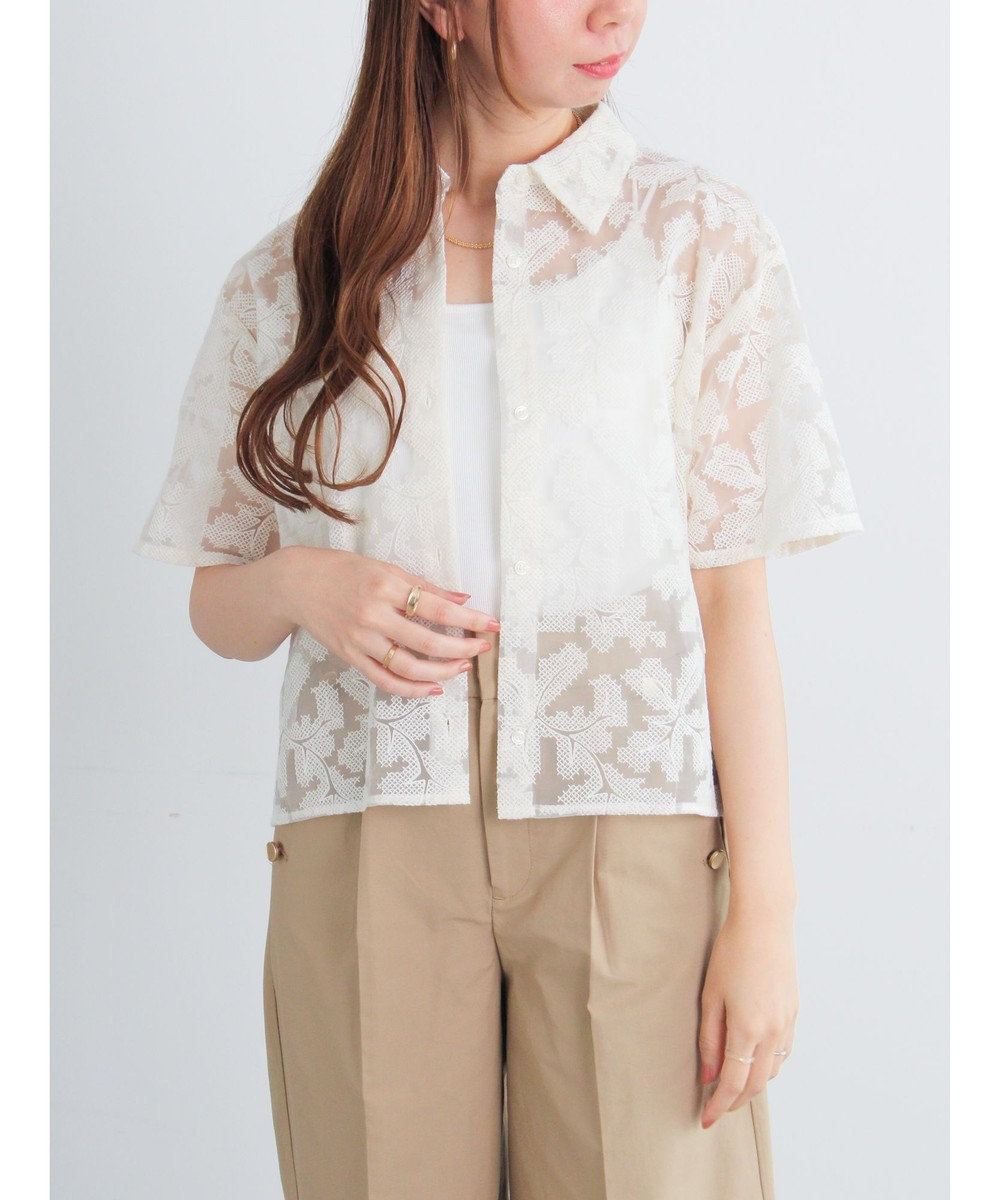 Te chichi オーガンジー刺繍ハーフスリーブシャツ 