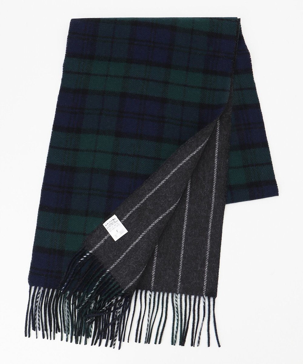 J.PRESS MEN リバーシブル カシミヤマフラー チェック×ストライプ 