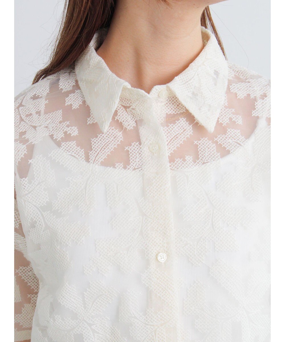 Te chichi オーガンジー刺繍ハーフスリーブシャツ 