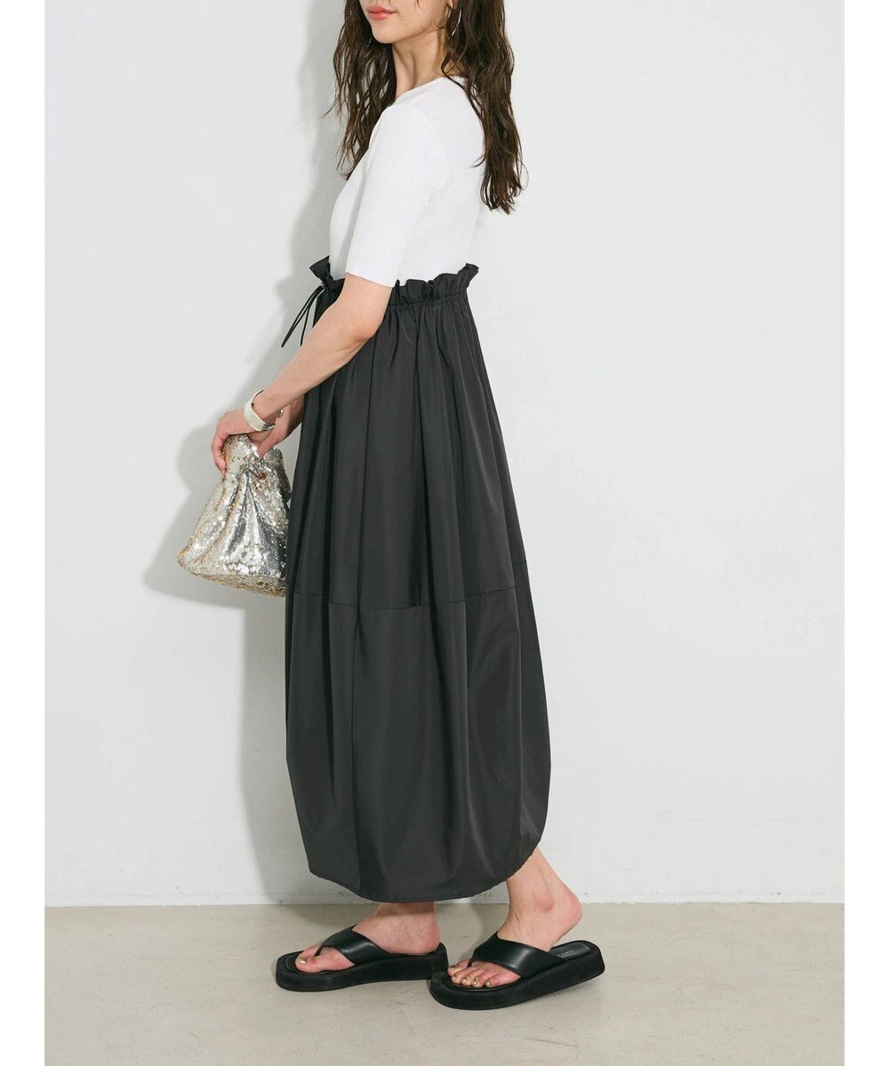 Green Parks ランタン型ニットドッキングタフタワンピース 